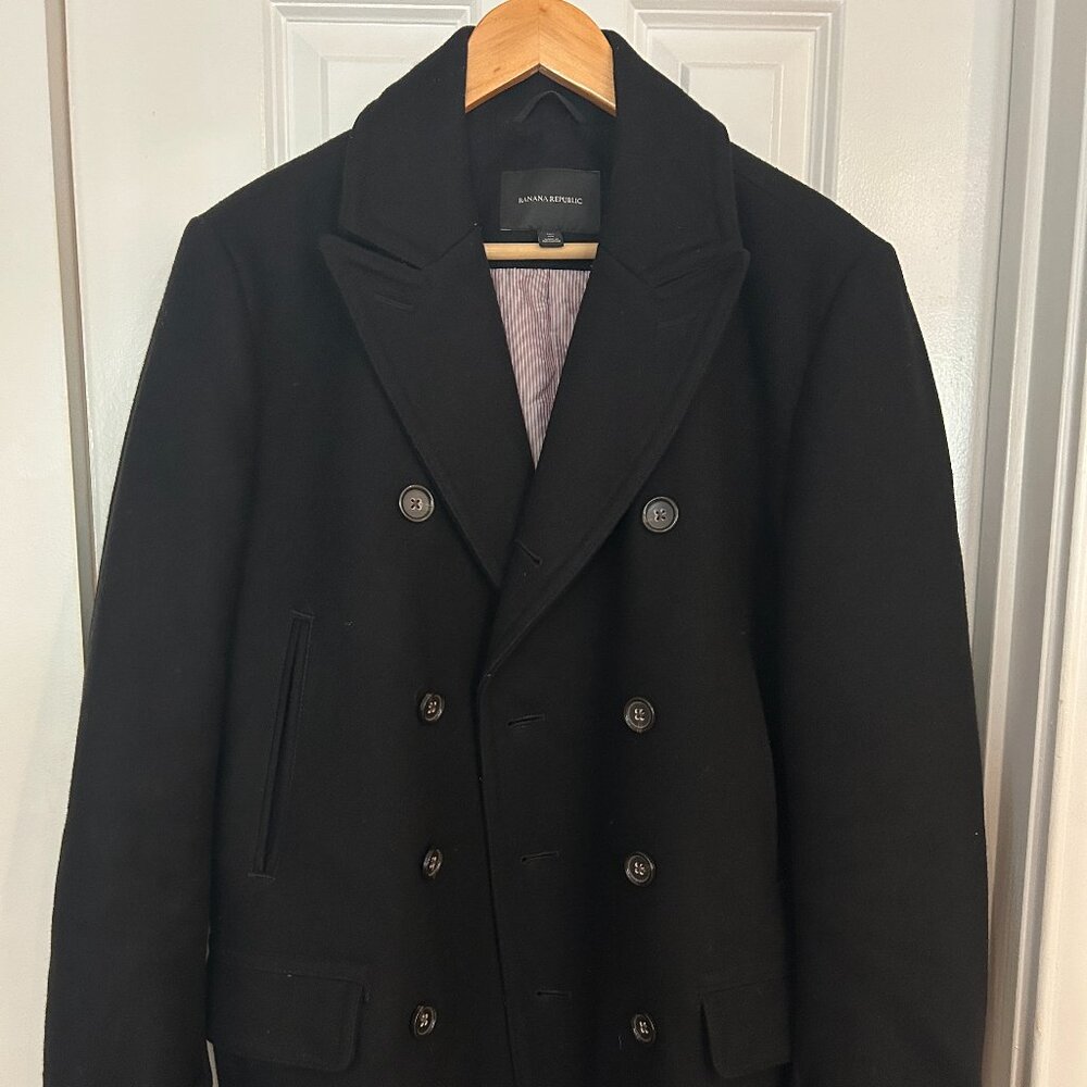 Banana Republic Double Breasted Black Peacoat MT